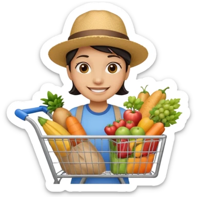 build me a personalized emoji whee it's a smart cart for grocery and a latino looking face that works as jack of all trades or wearing different hats sticker