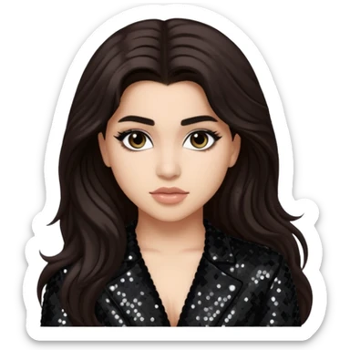 Lauren Jauregui from Fifth Harmony with long dark brown hair, black sequin outfit sticker