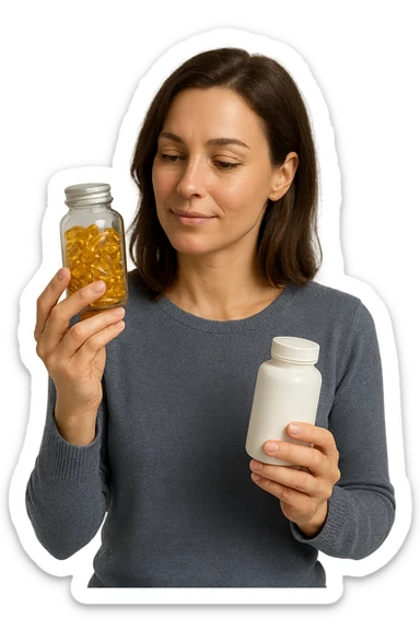 Donna che sta scegliendo integrazione per il suo benessere in italiano sticker