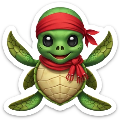 sea turtle wearing a red pirate skull scarf sticker