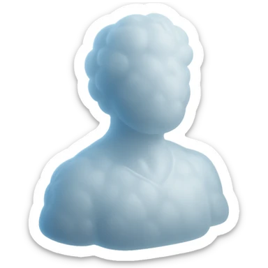 A person from the shoulders up, entirely composed of fluffy, convex white clouds. sticker