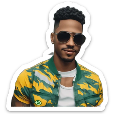 Barbearias Cariocas do Rio de Janeiro Brasil, criar do RJ roupas típicas da favela Streetwear black Brazilian young favela barberman doing a degradê militar fase in a black Brazilian Man sticker