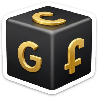 creates a completely black cube, on the face of the cube on the left side there is a drawing of the letter G with a square shape following the edge of the cube on the left side and on the face on the right side the letter L also appears to fill the edge of that face. both letters are gold in color. the top face of the cube is empty sticker