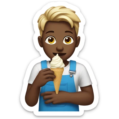 Boy wearing dress eating ice cream with nails sticker