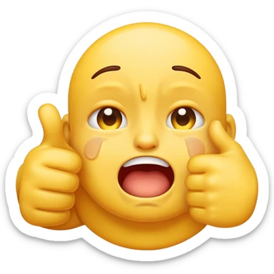 Yellow emoji ugly crying but pushing through the pain and giving a thumbs up sticker