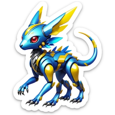  exotic shiny colorful futuristic modern cyber-Fakémon-Digimon-Trico-creature sticker