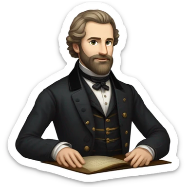 Ivan Kharytonenko, a famous Ukrainian philanthropist from Sumy. The emoji should depict him with a kind and noble expression, a well-groomed beard, and dressed in elegant 19th-century attire—such as a dark frock coat and a high-collared shirt. Include subtle details that reflect his status as a patron, such as a small book or a symbolic gesture of generosity (e.g., holding a coin or extending a hand) sticker