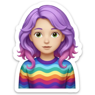 Lila renkli dalgalı saç beyaz tenrengi hafif çekik gözlü uzun kollu gökkuşağı swit sticker