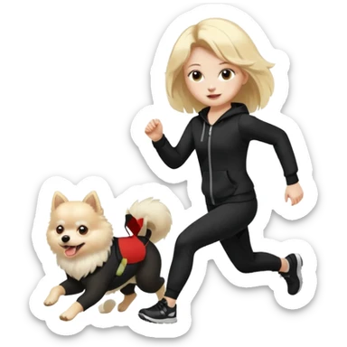Blond Girl with black Jogging Outfit rum with white pomeranian  sticker