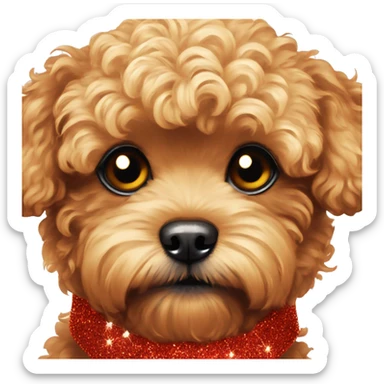 Red maltipoo with glitter garland around his neck sticker