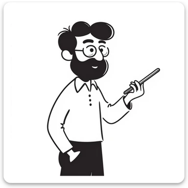 A stern professor holding a stick sticker