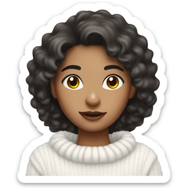 Beautiful girl with dark wavy hair in white fluffy sweater sticker