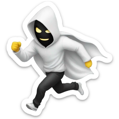 hooded man with a mask running from police sticker