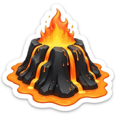 A lava flow spilling slowly over blackened rocks. sticker