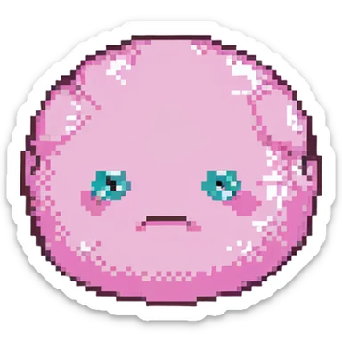 16-bit pixel art of a pink frowny face rounded blob sticker