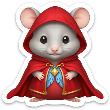 baby grey mouse, in magic red cloak sticker