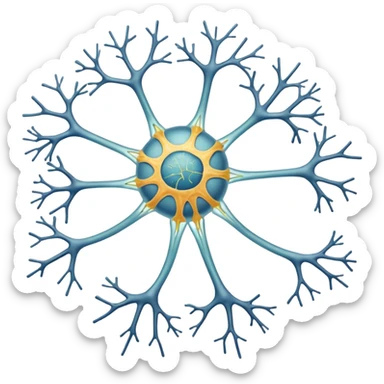 A scientifically accurate nerve cell with the 3 main components, dendrites on the cell body on one side , a long axon and a few dendrites at the other side. sticker