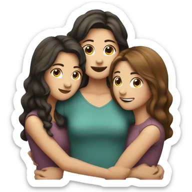 Three brunette best friends hugging , one with short hair, two with long hair ,girls sticker