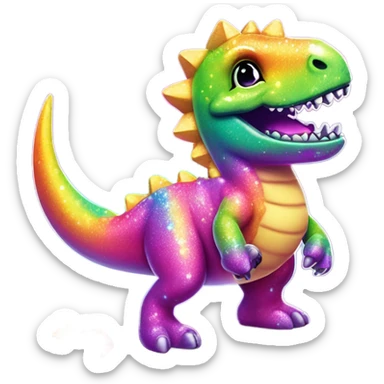 Lisa frank glitter rainbow cute dinosaur with sword and jewels sticker