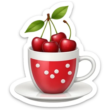 5pcs Fruit Cherry red on a cup. Fucos camera on the top of the cup sticker