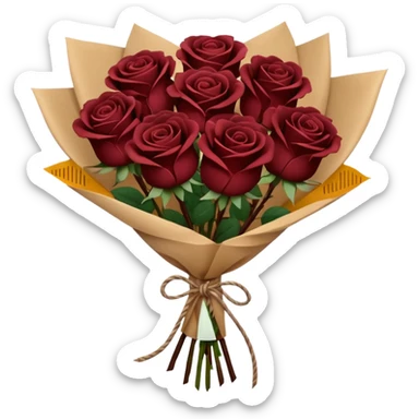 Bouquet of the darkest  brown roses in a paper package sticker