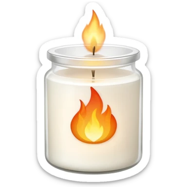 minimal flat emoji of a white scented candle in a glossy white glass jar with the label “cotton”, three visible flames, soft warm glow, clean vector style, elegant and modern, transparent background sticker