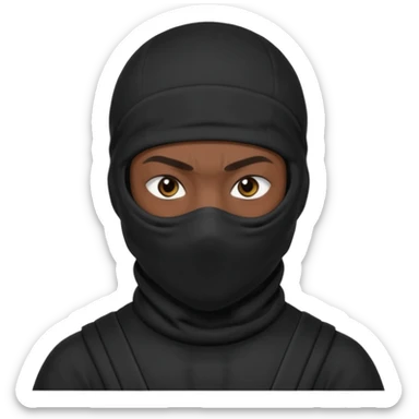 🥷🏽: inspire toi de cet emoji faisant en sorte qu’il est les mains sur les deux côtés de la tête, garde sa cagoule noir avec uniquement ses yeux apparent  sticker