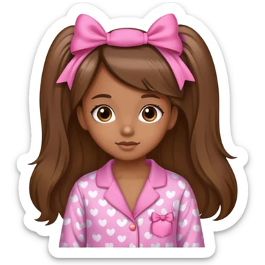 Cute curly with highlights and long hair brown skinned girls in pink bow pijamas sticker