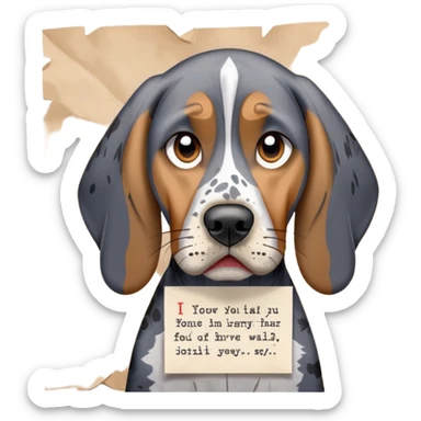 bluetick coonhound with a sorry note in his mouth  sticker