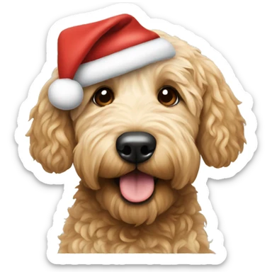 Golden doodle wearing Santa hat sticker