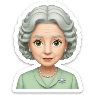 Queen Elizabeth with grey hair and waves in pastel green clothes sticker