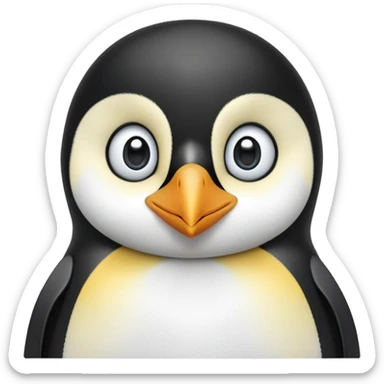 cinematic-cute-emperor-penguin-portrait-emoji,-head-tilted-playfully-and-inquisitively,-with-glossy,-pristine-plumage-accented-by-a-bright-beak-and-round,-sparkling-eyes-filled-with-curiosity,-simplified-yet-irresistibly-adorable-features,  sticker