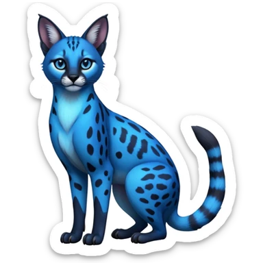 Realistic wild real life dark neon-blue caracal-serval-civet-genet-hybrid-animal-fusion photo IRL outside (full body) sticker
