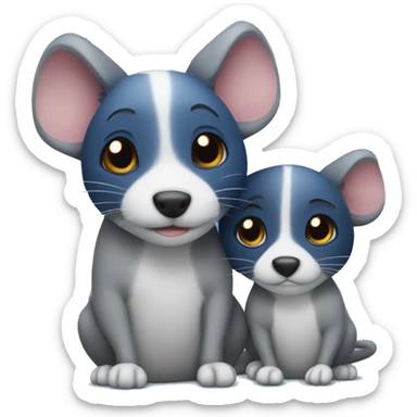 Grey rat and dark blue and black eared dog hugging  sticker