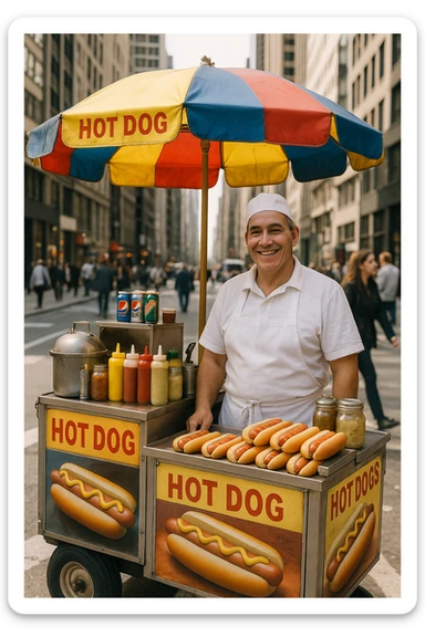 hotdog seller in New York with cart sticker