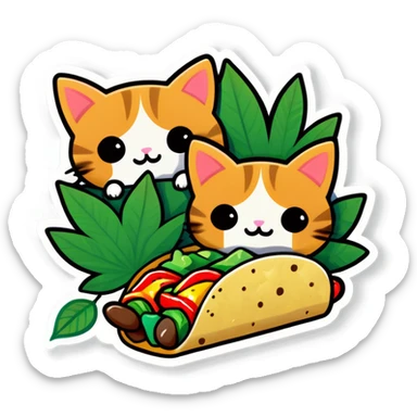 Cannabis leaf kawaii style and kittens eating tacos kawaii style  sticker