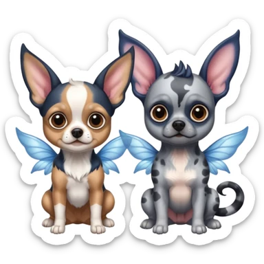 Black and tan chihuahua and blue Merle Frenchie with fairy wings and devil horns and big eyes  sticker