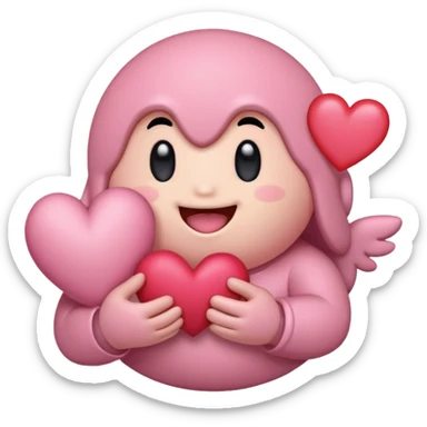 create a chibi sticker of Kirby smiling with a heart in his hands sticker