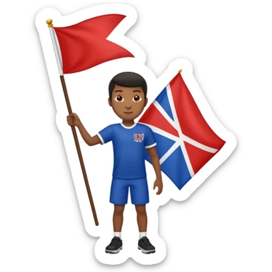 A black boy holding a big team flag, waving it proudly with a determined expression full body sticker