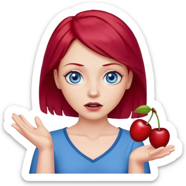 create a woman shrugging emoji, she is white, has blue eyes and cherry red hair sticker