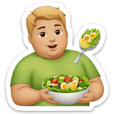 A fat person eating a healthy salad sticker