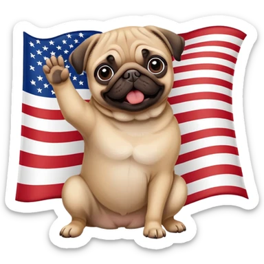 Pug in front of American flag sticker