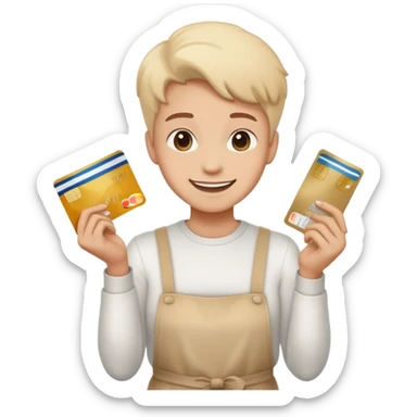 Happy emoji with creditcard in hand and a pile of flour sticker