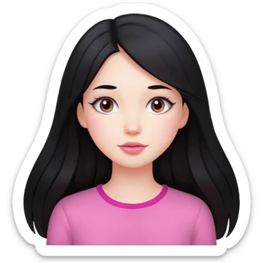 Clean girl long and black Hair an pink cheeks sticker