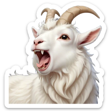 Cinematic Cute Yawning White Goat Portrait Emoji, Head tilted slightly with a dramatic, wide-open yawn, showcasing a soft, downy white fur with delicate horns and gently drooping ears, round eyes barely open in drowsy contentment, Simplified yet irresistibly adorable features, highly detailed, glowing with a soft, cozy glow, high shine, relaxed yet expressive, stylized with a touch of whimsy, bright and endearing, soft glowing outline, capturing the essence of a sleepy yet affectionate goat, so drowsy it feels like it could stretch out of the screen and curl up for a nap! sticker