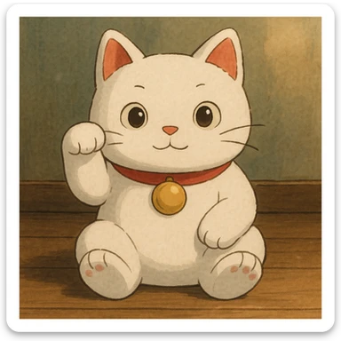 White Chinese lucky cat plushie  sticker