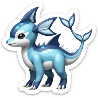 Black and white smooth glossy soft hot Meloetta-Dialga-Orca-Vaporeon-Pokémon-Fakémon-fusion-hybrid-creature (full body), 4-legged,  sticker