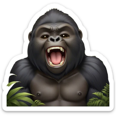 Cinematic Cute Yawning mountain Gorilla Portrait Emoji, Head tilted slightly with a dramatic, wide-open yawn, showcasing a formidable build with a black and greyy mane and drowsy, half-closed eyes, Simplified yet irresistibly adorable features, highly detailed, glowing with a soft, cozy jungle glow, high shine, relaxed yet expressive, stylized with a dash of whimsical primate charm, soft glowing outline, capturing the essence of a drowsy yet affectionate guardian that appears ready to stretch out for a nap! sticker