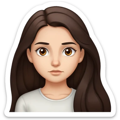 girl with dark brown long hair hazel eyes looking to the left with eyebrows squinted sticker