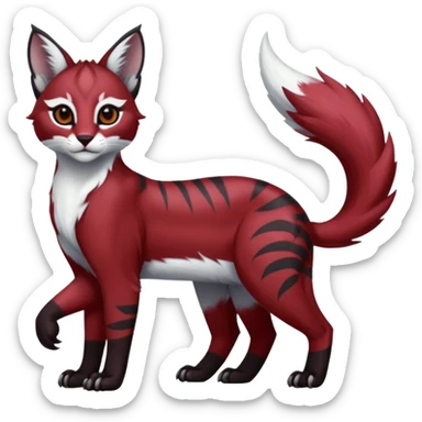 Black red burgundy grey white tribal-marked pastel white glorious divine exotic cute cool beautiful shiny beautiful fantasy-caracal-civet-genet-sergal-vernid-Gryphon-Cacomistle-Trico-oncilla-animal-Fakémon-hybrid-fursona (full body) sticker